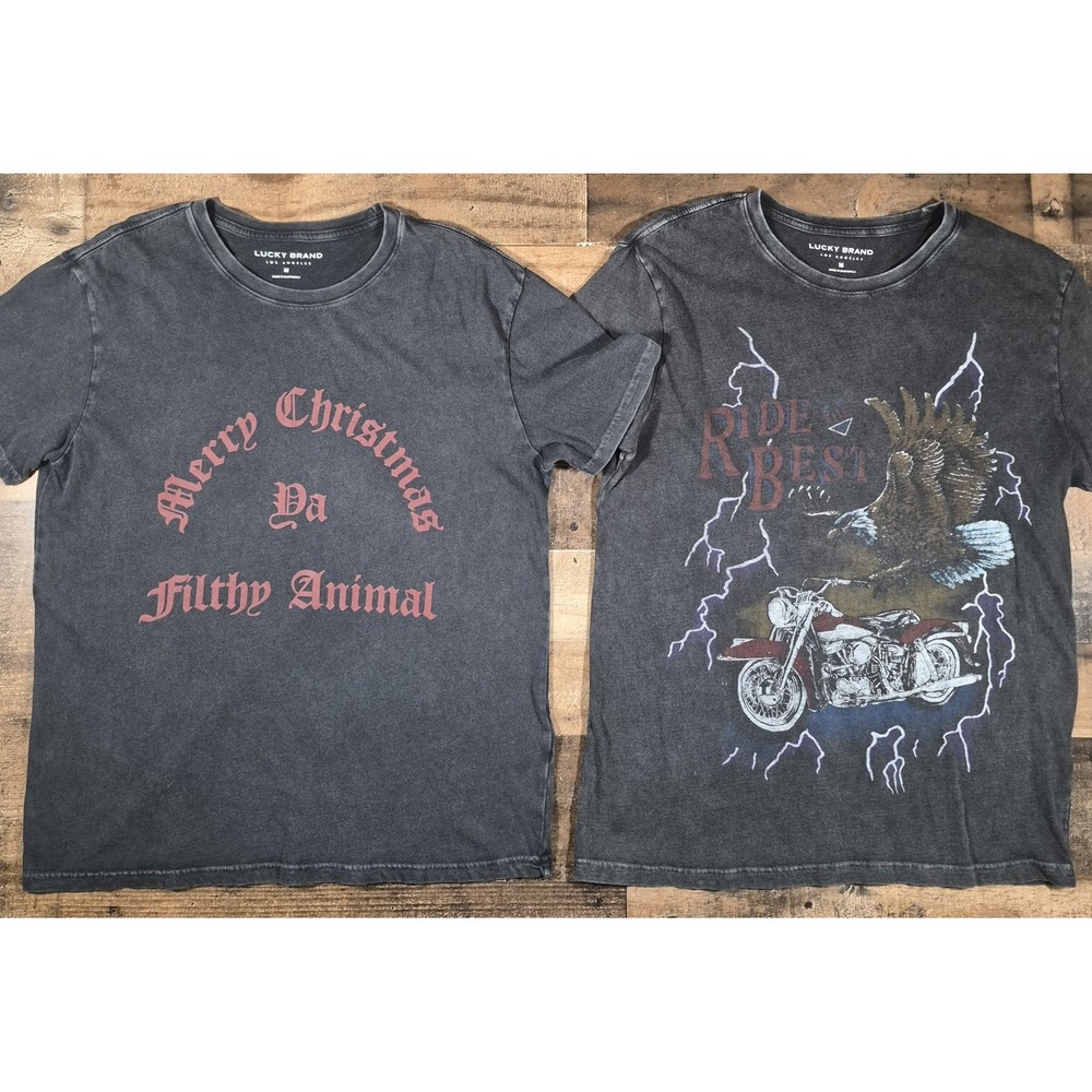Lucky Brand Shirts Medium Merry Christmas Ya Filthy Animal Motorcycle Lightning